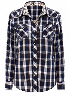 Cowgirl Legend Plaid Western Snap Shirt XXL Blue Brown